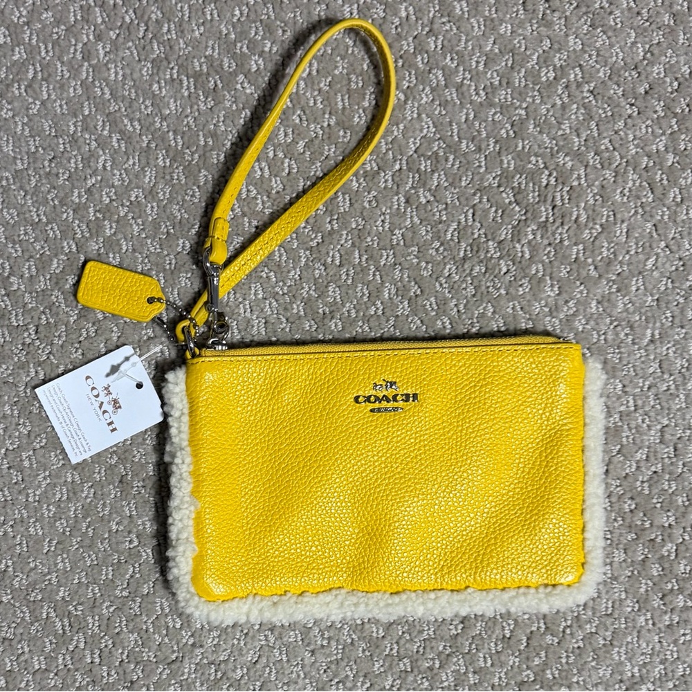 Coach Yellow Wristlet with Shearling Trim